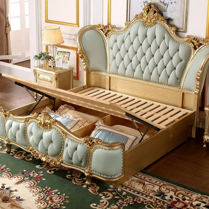 high gloss champagne foil luxury bedroom furniture set with storage, lit queen size bed