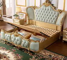 Load image into Gallery viewer, high gloss champagne foil luxury bedroom furniture set with storage, lit queen size bed
