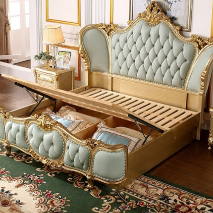 high gloss champagne foil luxury bedroom furniture set with storage, lit queen size bed