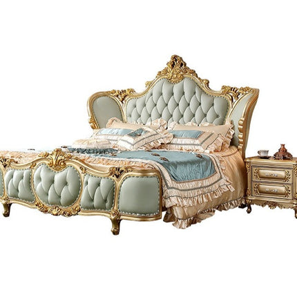 high gloss champagne foil luxury bedroom furniture set with storage, lit queen size bed