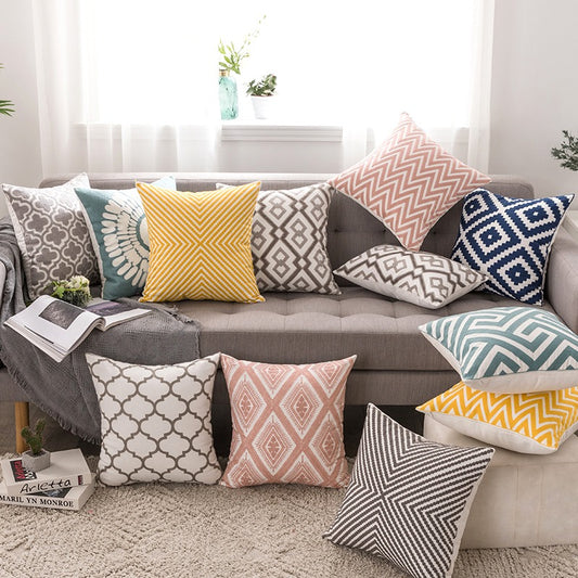 High Quality Geometric Embroidery Cushion Cover Pillow Case 18x18 inch Custom Cotton Pillow Cushion Embroidered Pillow Cover