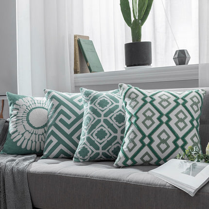 High Quality Geometric Embroidery Cushion Cover Pillow Case 18x18 inch Custom Cotton Pillow Cushion Embroidered Pillow Cover