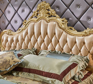 Italian Luxury champagne wood color bedroom furniture for bedrooms, leather bedroom set furniture