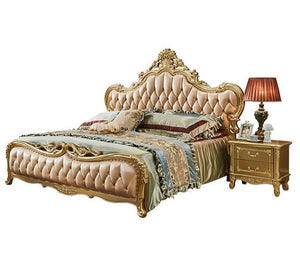 Italian Luxury champagne wood color bedroom furniture for bedrooms, leather bedroom set furniture