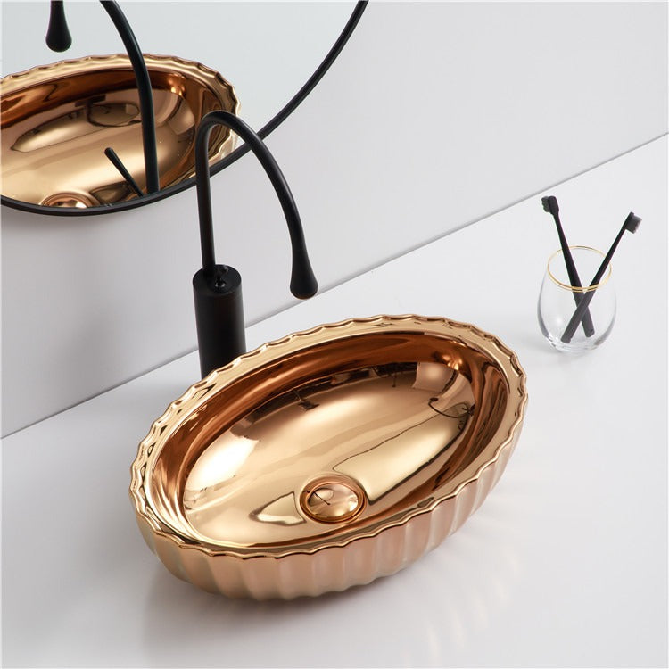 Rose Gold Art Basin Sink Tabletop Countertop Tart Design