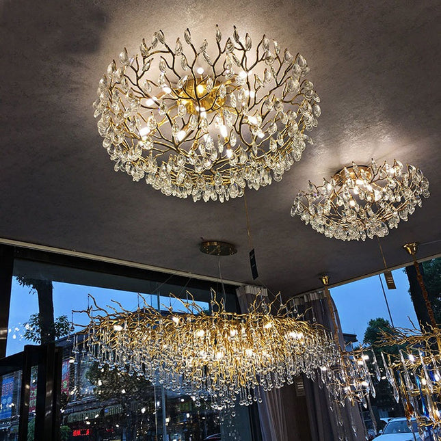 Home decorative designer modern luxury k9 crystal ceiling pendant light gold aluminum glass