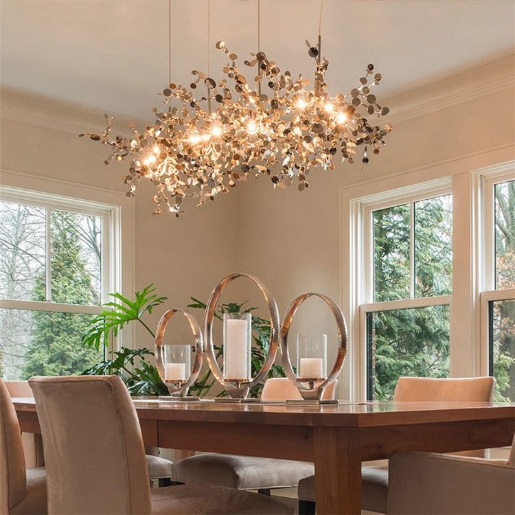 Handmade Stainless Steel Chandelier Pendant Lights Modern Art Leaf LED Chandelier Light