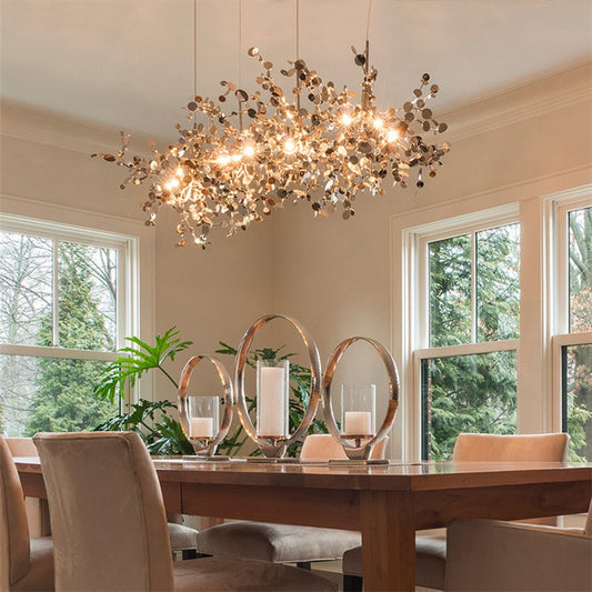 Handmade Stainless Steel Chandelier Pendant Lights Modern Art Leaf LED Chandelier Light