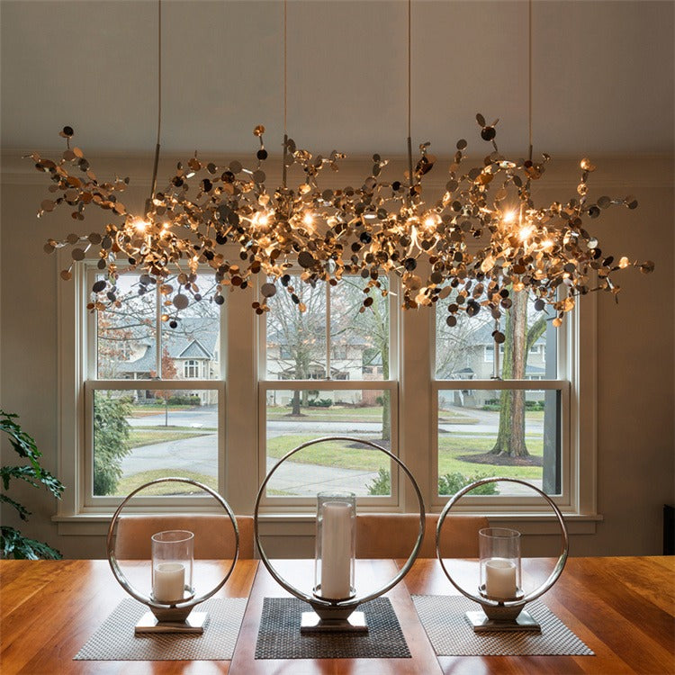 Handmade Stainless Steel Chandelier Pendant Lights Modern Art Leaf LED Chandelier Light