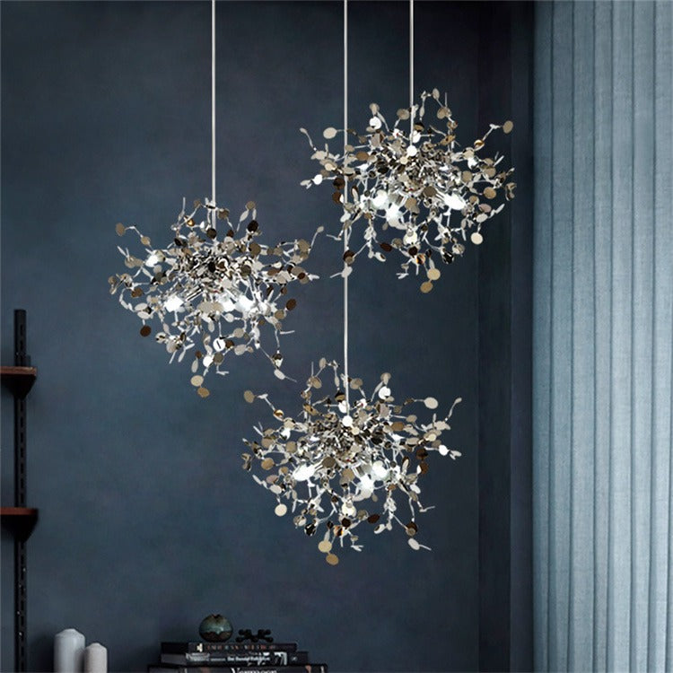Handmade Stainless Steel Chandelier Pendant Lights Modern Art Leaf LED Chandelier Light
