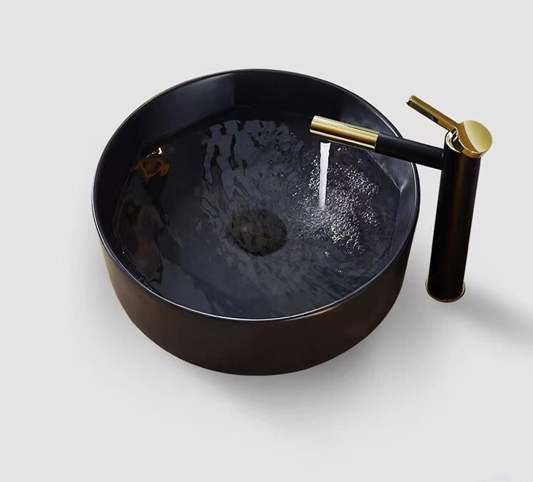 Diamond Round Matte Black Wash Basin Sink for Bathroom Tabletop