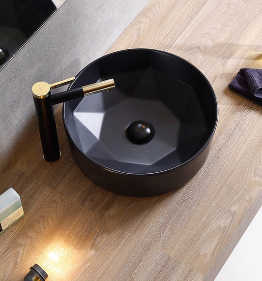 Diamond Round Matte Black Wash Basin Sink for Bathroom Tabletop