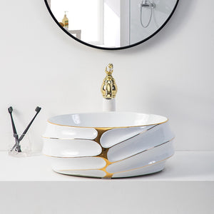 decorative oval counter top bathroom sink white and gold hand face wash basin ceramic art basinHotel decorative oval counter top bathroom sink white and gold hand face wash basin ceramic art basin