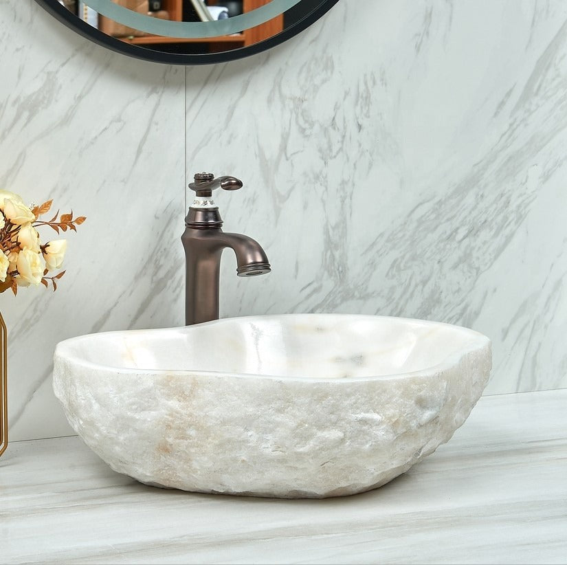 Irregular Edge White Stone Bathroom Washing Bowl