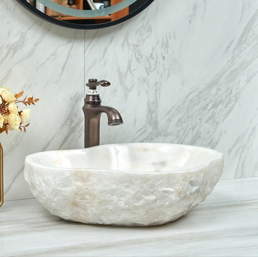 Irregular Edge White Stone Bathroom Washing Bowl