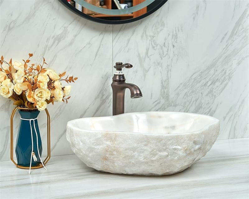 Irregular Edge White Stone Bathroom Washing Bowl