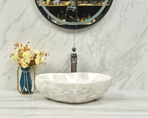 Irregular Edge White Stone Bathroom Washing Bowl