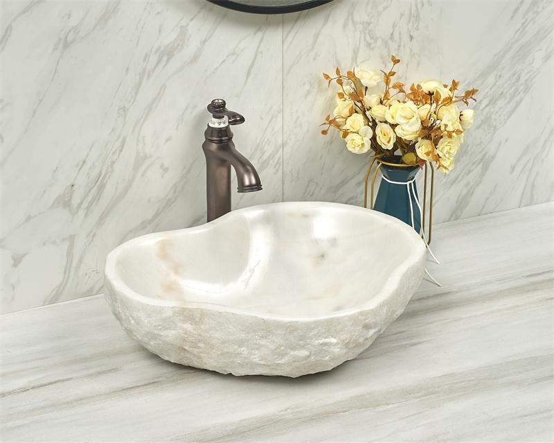 Irregular Edge White Stone Bathroom Washing Bowl