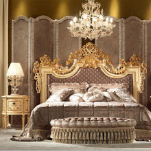 Charger l&#39;image dans la galerie, Italian Style Classic Wooden Home Bed Elegant Upholstered Leather Bedroom Furniture
