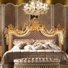 Charger l&#39;image dans la galerie, Italian Style Classic Wooden Home Bed Elegant Upholstered Leather Bedroom Furniture
