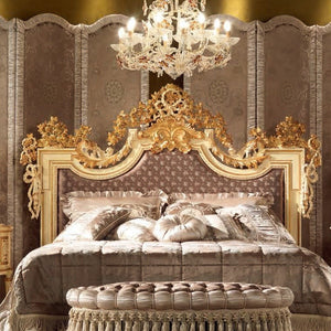 Italian Style Classic Wooden Home Bed Elegant Upholstered Leather Bedroom Furniture