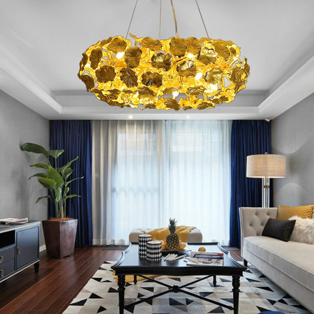 Neuester nordischer moderner Kronleuchter aus Aluminium in Lotusblattform für Wohnzimmer, Schlafzimmer und Esszimmer – luxuriöse LED-Beleuchtung. „Der Preis richtet sich nach der benötigten Größe.“ 