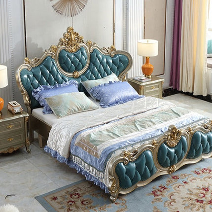 Leather Furniture Blue Bedroom Furniture Set, Wooden Bed Room Luxury Adult European Oak Home Furniture,home Furniture Turkey