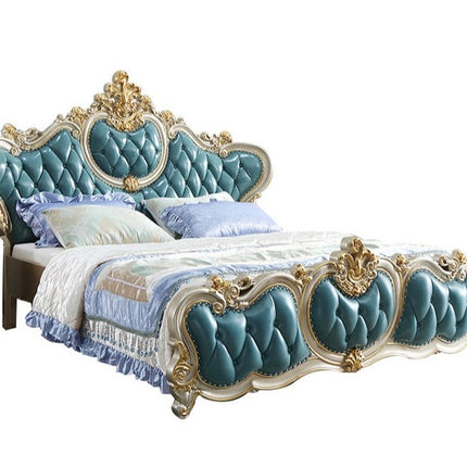 Leather Furniture Blue Bedroom Furniture Set, Wooden Bed Room Luxury Adult European Oak Home Furniture,home Furniture Turkey