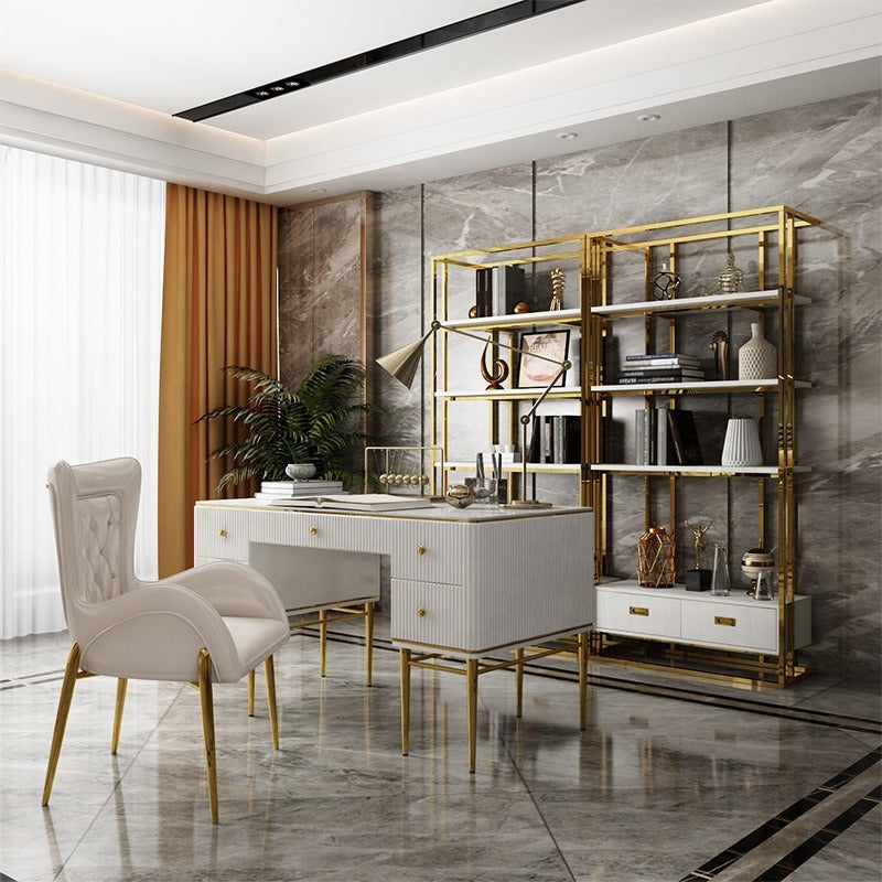 light luxury home writing desk stainless steel computer desk with drawers modern Minimalist wooden office computer desk