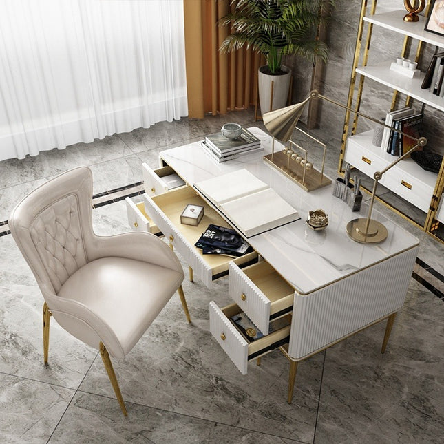 light luxury home writing desk stainless steel computer desk with drawers modern Minimalist wooden office computer desk