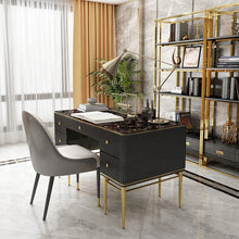 Загрузить изображение в средство просмотра галереи, light luxury home writing desk stainless steel computer desk with drawers modern Minimalist wooden office computer desk
