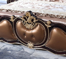 Load image into Gallery viewer, lit royal classic cowhide leather bed ,new design wood carved luxury bedroom furniture set
