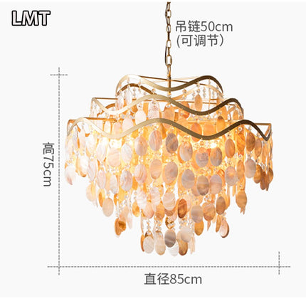 Living room bedroom modern golden pendant lights natural shell decorated round luxury k9 crystal chandelier "Price depends on the size you need"