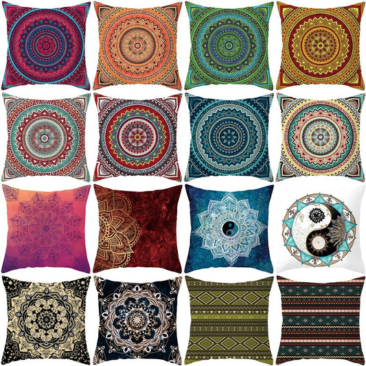 loral Mandala Compass Medallion Bohemian Boho Style Summer Decor Cushion Case Decorative for Sofa Couch 18" x 18" Inch