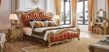 Загрузить изображение в средство просмотра галереи, luxurious king size European style bed royal furniture antique gold hotel bedroom sets
