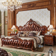 Load image into Gallery viewer, luxurious king size European style bed royal furniture antique gold hotel bedroom sets
