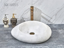Lade das Bild in den Galerie-Viewer, luxury art stone white marble cobblestone shape basins sinks
