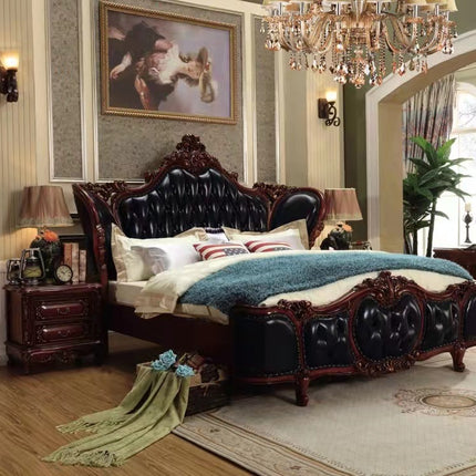 Luxury bedroom set fancy furniture real leather king size bed craving bedroom set