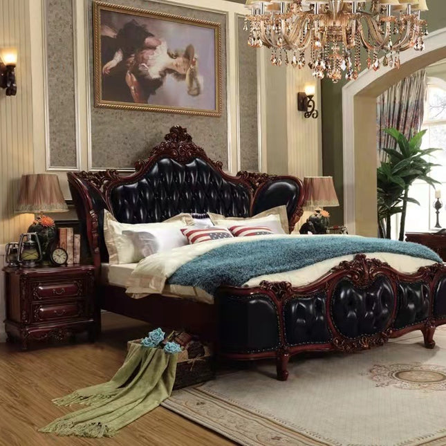 Luxury bedroom set fancy furniture real leather king size bed craving bedroom set