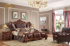 Luxury bedroom set fancy furniture real leather king size bed craving bedroom set