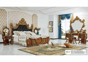 Luxury bedroom set king size MDF wood bed frames gold European luxury wooden bed set with wardrobe