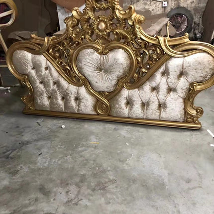 Luxury bedroom set king size MDF wood bed frames gold European luxury wooden bed set with wardrobe