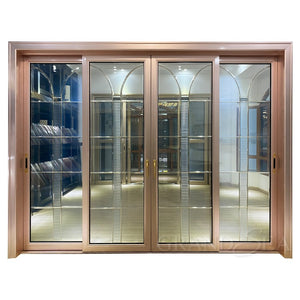 Luxury Design Rose Gold Frame Sliding Glass Door With Art Glass  (PLEASE SEND YOUR SIZE)