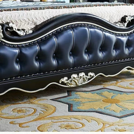 luxury european style sofa sets Classic Wooden Home Bed Elegant Upholstered Leather Bedroom Furniture