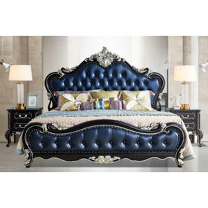 luxury european style sofa sets Classic Wooden Home Bed Elegant Upholstered Leather Bedroom Furniture