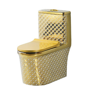 Luxury golden electroplated dubai s trap p trap one piece wc color bathroom ceramic gold plated toilet bowl