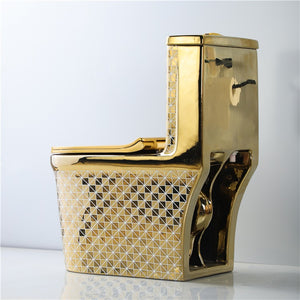 Luxury golden electroplated dubai s trap p trap one piece wc color bathroom ceramic gold plated toilet bowl