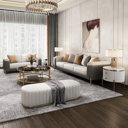 Luxuriöses, modernes Wohnzimmer-Sofa aus Leder und Edelstahl, inklusive Dreisitzer-Sofa 