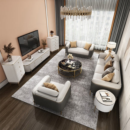 Luxuriöses, modernes Wohnzimmer-Sofa aus Leder und Edelstahl, inklusive Dreisitzer-Sofa 