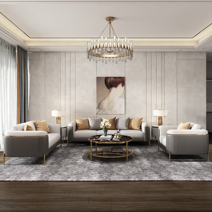Luxuriöses, modernes Wohnzimmer-Sofa aus Leder und Edelstahl, inklusive Dreisitzer-Sofa 